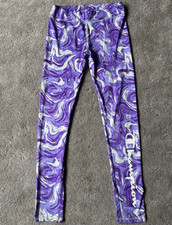 Champion Girls 14/16 Purple Light Green Marbled Leggings Stretch Elastic Waist Girls' Leggings price