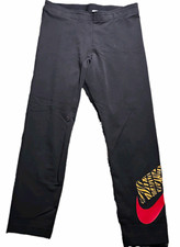 Nike M Black Ankle Capris Red/Gold Logo Elastic Waist Stretch Girls' Leggings price