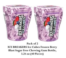 ICE BREAKERS Ice Cubes Frozen Berry Blast Sugar Free Chewing Gum Bottle, 3.24 oz Granulated and Cube Sugar price