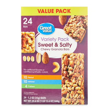 Great Value sweet & salty chewy granola Bars, Variety Pack, 1.2 oz, 24 Count.... Granola and Bars price