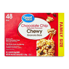 Great Value Chocolate Chip Chewy Granola Bars, 0.84 oz Paper Box, 48 CT Granola and Bars price