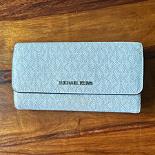 Michael Kors Gray Flap Wallet Clutch Organizer w/ Zip Pocket, Card Slots, Logo Women's Wallet price