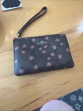 Coach Brown & Pink Star Print Zip Wristlet Wallet w/ Logo Wrist Strap Women's Wallet price