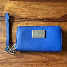 Michael Kors Blue Zip-Around Wristlet Wallet w/ Credit Card Slots, Logo Women's Wallet price