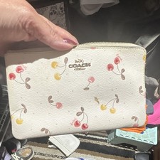 Coach Ivory Cherry Print Zip-Around Wallet for Women, Pink/Yellow Accents Women's Wallet price