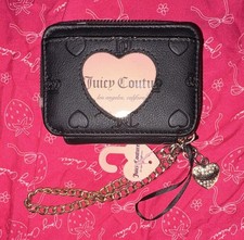 Juicy Couture Black Zip Wristlet Wallet Card Case w/ Chain Heart Logo Charm Women's Wallet price