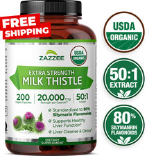 Zazzee Organic Milk Thistle Extract 20,000 mg Strength, 200 Vegan Capsules Milk price