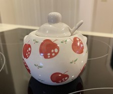 Vintage "Just for you" Sugar/Jam/Jelly/Honey Jar with Cherries, spoon and Lid Honey and Jam price