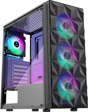 PC Case Pre-Install 4 RGB Fans, ATX Gaming Computer Case with Diamond-Shaped Mes PC Cases price