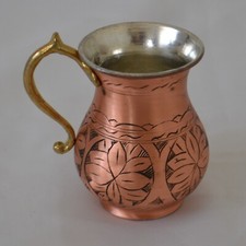 Copper Mug Hand Chisel Engraved , Pure Copper Brass Handle Ayran Cocktail Mug Ayran price