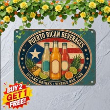 Puerto Rican Traditional Beverages Sign Retro Caribbean Cafe Kitchen Metal Plate Traditional Beverages price