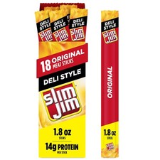 Slim Jim Smoked Meat Sticks, Deli Style Original Flavor, 1.8 oz. (18 Count) Deli Meats price
