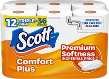 Scott ComfortPlus Toilet Paper, 12 Triple Rolls, 231 Sheets per Roll, Septic-Saf Toilet Paper price