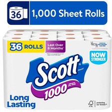 Scott 1000 Toilet Paper, 36 Rolls, 1000 Sheets Per Roll Toilet Paper price