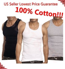 3-12 Packs Mens 100% Cotton Tank Top A-Shirt Undershirt Ribbed Black White Gray Men's Tank Tops / Undershirts price