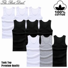 3-12 Pcs Mens 100% Cotton A-Shirt Tank Top Ribbed Solid Undershirt Wife Beater Men's Tank Tops / Undershirts price