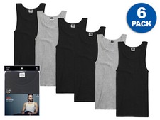 6 Pack - Men's Black and Gray Ribbed Tank Tops 100% Cotton A-Shirt Undershirt Men's Tank Tops / Undershirts price