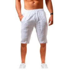 Men’s LINEN Shorts Casual Summer Beach Cotton Loose Fit Drawstring Pants S-3XL Men's Shorts price