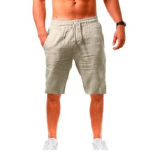 Men’s LINEN Shorts Casual Summer Beach Cotton Loose Fit Drawstring Pants S-3XL Men's Shorts price