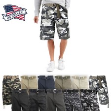 Mens Twill Cargo Shorts with Belt Loose Fit Multi Pocket Utility Wear Size 30-52 Men's Shorts price