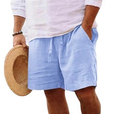 Mens Cotton Linen Gym Shorts Lightweight Summer Beach Jogging Comfort Pants Gift Men's Shorts price