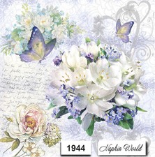 (1944) TWO Individual Paper LUNCHEON Decoupage Napkins - FLOWERS BUTTERFLIES Napkin price