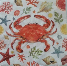 2 individual Paper Decoupage NAPKINS - SEALIFE CRAB OCEAN SEAGRASS SHELLS Napkin price