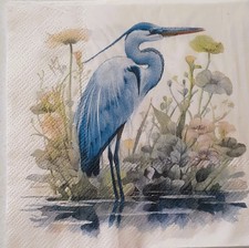 2 individual Paper Decoupage BEVERAGE NAPKINS -TROPICAL BIRD BLUE HERON EGRET Napkin price