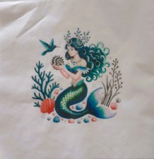 2 individual Paper Decoupage NAPKINS -MERMAID OCEAN WATER CORALS BIRD 1 MOTIF Napkin price