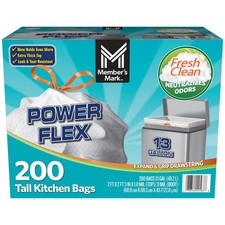 Member's Mark Power Flex 13-Gallon Tall Kitchen Trash Bags, Fresh Scent, 200 ct. Trash Bags price