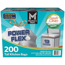 Member's Mark Power Flex 13-Gallon Tall Kitchen Trash Bags, Fresh Scent, 200 ct. Trash Bags price