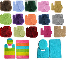 3PC #6 BATHRUG CONTOUR MAT TOILET LID COVER COMPLETE BATHROOM SET RUBBER BACKING Toilet Set price