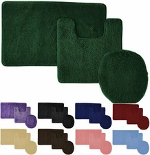 Solid 3-PC Bathroom Rug Set - Bath Mat + Contour Rug + Toilet Lid Cover Toilet Set price