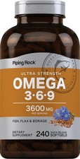 Omega 3 6 9 Fish Oil 3600mg | 240 Softgels | Fish, Flax, Borage | by Piping Rock Fish Oil / Omega 3 - 6 - 9 price