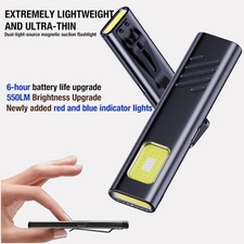 Magnetic EDC Flashlight 550LM Mini USB-C Work Light with Cap Clip & Warning LED. Flashlight price