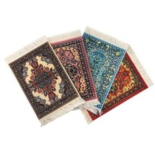 Turkish Oriental Rug Coasters Set of 4 Mini Carpet Drink Coasters w/ Fringe Turkish price