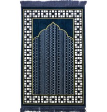 Modefa Islamic Turkish  Plush Velvet Prayer Rug Sajjadah Vined Arch - Blue Turkish price
