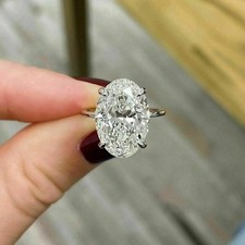 5ct Oval Cut VVS1 Lab-Created Diamond Solitaire Wedding 14K White Gold FN Ring Diamond Solitaire Ring price