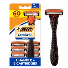 BIC Comfort 3 Men's Refillable 3-Blade Razors with 1 Handle and 6 Cartridges, Sm Razors and Refills price