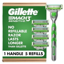 Gillette Mach3 Sensitive Shaving Razor for Men, 1 Handle and 5 Blade Refills, fo Razors and Refills price