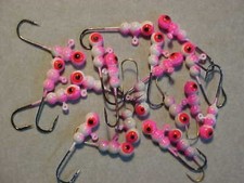 20 NEW GRUB PANFISHING JIGS ICE WORM FISHING pink WHITE  # 8 hooks rod reel eyes Fishing Reel (Jig) price