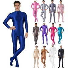 US Men Oil Bodystocking Mock Neck Long Sleeve Full Body Footed Bodysuit Jumpsuit Thermal Underwear price