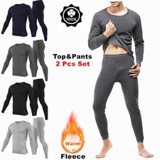 100% Cotton Men Winter Thermal Fleece Lined Long Johns Top Bottom Underwear Set Thermal Underwear price