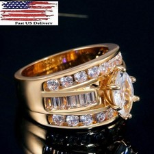 18k Yellow Gold Plated Women Ring White Zirconia Ring Simulated 6-10 #2 Gold Ring price