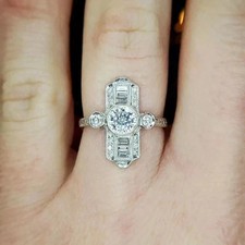 Art Deco Style Round Cut Lab Created Diamond Engagement 14K White Gold FN Ring Gold Ring price