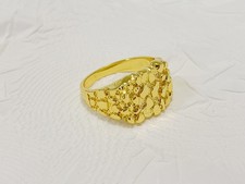 14K Solid Yellow Gold Square Nugget Ring 15mm Rough Texture Band Size 10 Jewelry Gold Ring price