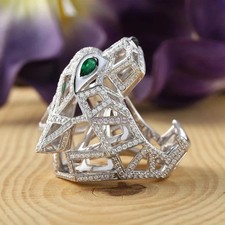 Men's Panther Face Ring 2Ct Round Cut Lab Created Emerald 14K White Gold Plated Gold Ring price