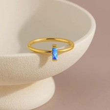 Natural Blue Opal Baguette Gemstone Stackable Ring, Genuine Fire Opal Gemstone Gold Ring price