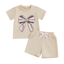 Toddler Baby Girl Summer Outfits Baseball Bow Fuzzy Embroidered T Shirt Top S... Baby T-shirt price
