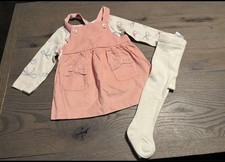 Girls Pink & White 3pc Dress Set Pinafore, Long Sleeve Bow Top, Tights Baby T-shirt price